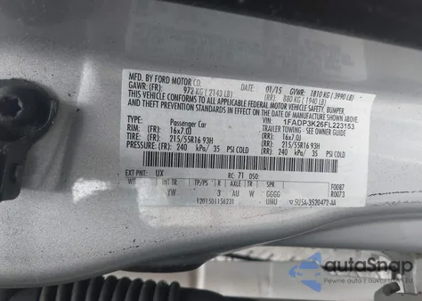 2015 Ford Focus Se from USA, damaged, VIN 1FADP3K26FL223153